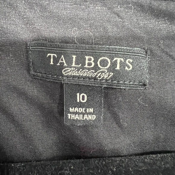 Talbots Linen Sheath Dress Sz 10 Black Faux Wrap V Neck Sleeveless Fringed Trim - Picture 6 of 7